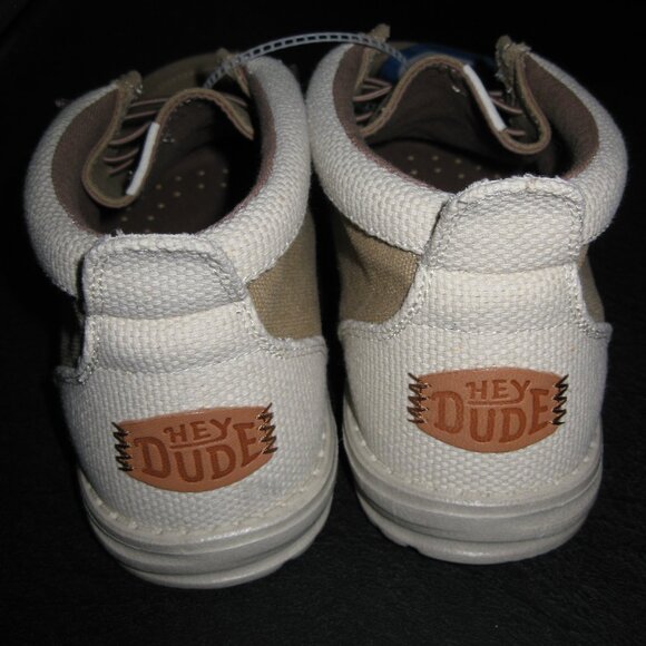 NWT Hey Dude Shoes Wally Mid Salt N Stone in Tan/White size 10 w/ 1/2 high top